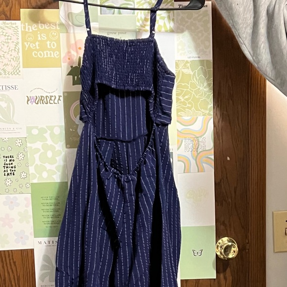 TJ MAXX tank top jumpsuit blue and white vertical striped - Picture 2 of 2